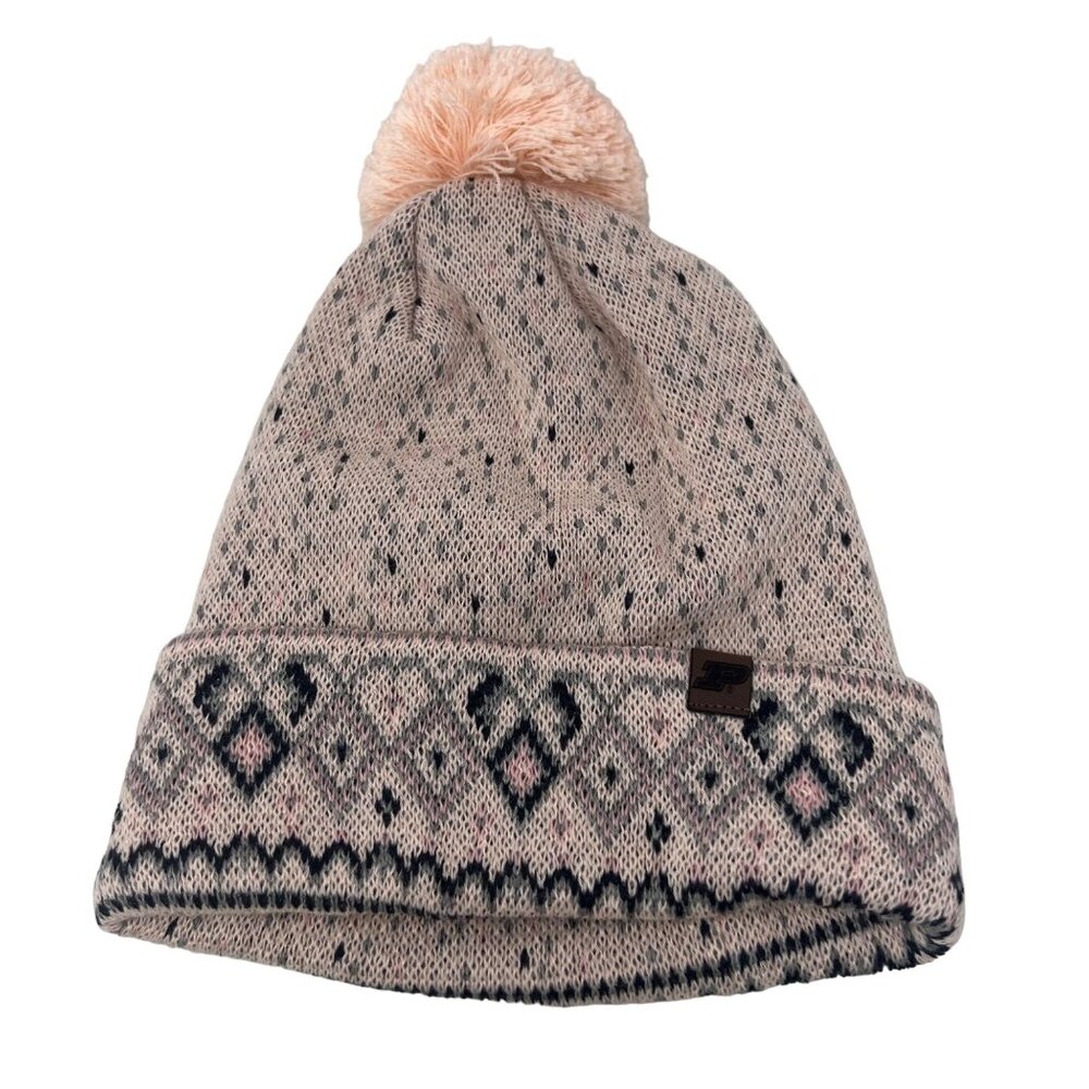 Ouray Purdue Beanie Hat One Size Diamond Confetti Cuff Beanie Pink Pompom NEW